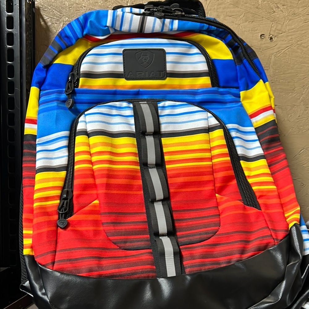 Ariat Red and Blue Backpack Vibrant Striped Design